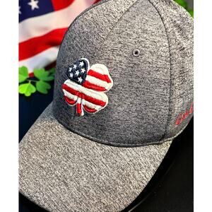 Black Clover Mens Hat Size S/M Memory Fit Adjustable Live Lucky USA Flag Heather